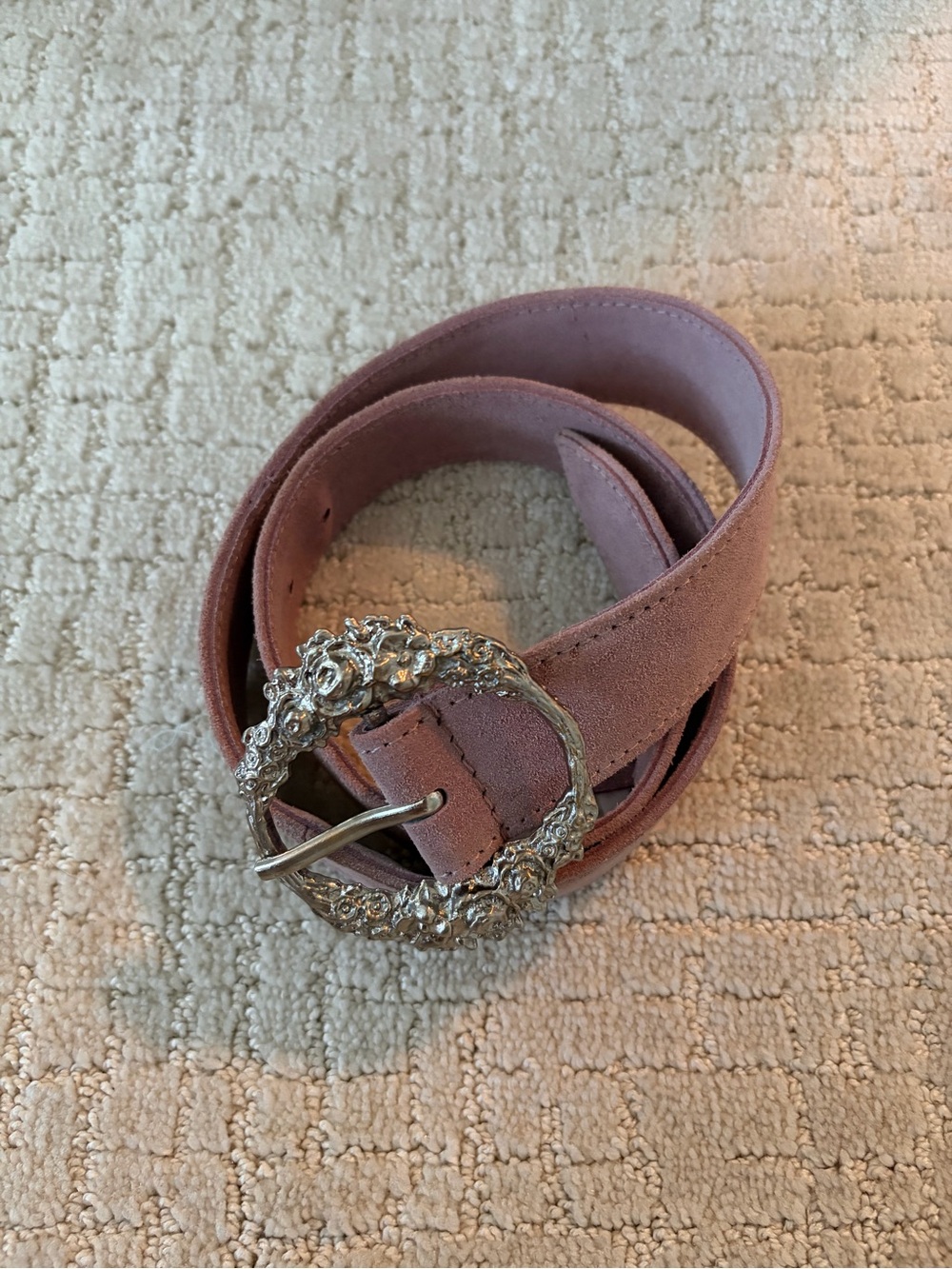 Free People Dusty Rose Suede Belt with Decorative Silver Buckle